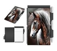 BFDHGQZC Metal Pocket Notebook with Pen, Mini Flip Memo Pad Refillable Aluminum Mini Notepad, 60 Sheets & Pen for Everyday Carry, Business, Office, Travel Gifts,Horse