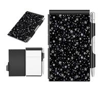 BFDHGQZC Metal Pocket Notebook with Pen, Mini Flip Memo Pad Refillable Aluminum Mini Notepad, 60 Sheets & Pen for Everyday Carry, Business, Office, Travel Gifts,Black White Stars
