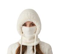 BFDSGWQ Gorro 3 en 1 con Bufanda y mascarilla para Mujer, Gorro de Punto para la Nieve, Conjunto de Gorro, Bufanda y mascarilla de Invierno con Forro Polar (Off-White,Talla única)