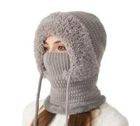 BFDSGWQ Gorro 3 en 1 con Bufanda y mascarilla para Mujer, Gorro de Punto para la Nieve, Conjunto de Gorro, Bufanda y mascarilla de Invierno con Forro Polar (Gray,Talla única)