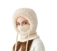 BFDSGWQ Gorro 3 en 1 con Bufanda y mascarilla para Mujer, Gorro de Punto para la Nieve, Conjunto de Gorro, Bufanda y mascarilla de Invierno con Forro Polar (Beige,Talla única)