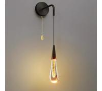 BFFGKGL Creatividad Mini lágrima de cristal negro dormitorio aplique de pared de metal nórdico de una sola cabeza lámpara de pared colgante con interruptor de tirón moderno pasillo dorado pequeña lámp