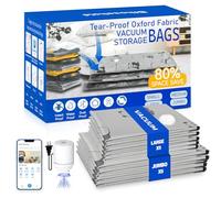 Bfhosehold 5 bolsas de almacenamiento al vacío jumbo + 5 grandes a prueba de desgarros con bomba, bolsas de almacenamiento al vacío reutilizables de tela Oxford que ahorran espacio para viajes, ropa