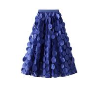 BFLCWSTD Falda Larga Mujer Women Tulle Tutu Skirt Solid Color 3D Dot Elastic Mesh Fairy A-Line For Beach Party Streetwear(Blue)