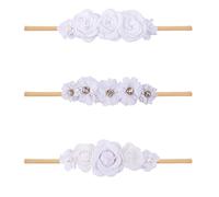 BFNAAgirl Diadema elástica de nailon con flores para bebé, 3 piezas, accesorios para el cabello, regalo para niñas, tamaño elástico, juego de 3 unidades