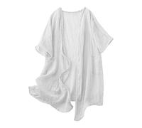 BFSWL Cárdigan de verano para mujer de manga corta - Chaqueta ligera de muselina monocromática - Chaqueta transpirable de algodón y lino con frente abierto