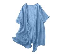 BFSWL Cárdigan largo de verano para mujer, ligero, manga corta, muselina, algodón transpirable y lino, chaqueta frontal abierta