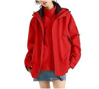 BFSWL Chaqueta 3 en 1 para mujer de invierno, térmica, impermeable, con capucha, chaqueta de senderismo con forro cálido, rojo, L