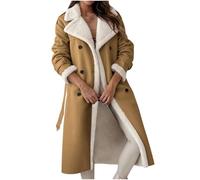BFSWL Chaqueta de forro polar para mujer, chaqueta larga con forro de felpa, chaqueta de invierno engrosada, con cinturón, solapa cálida, abrigo de invierno, abrigo de invierno de manga larga, abrigo