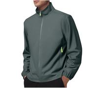 BFSWL Chubasquero para hombre, impermeable, transpirable, ligero, sin capucha, chaqueta funcional con cremallera fina, chaqueta softshell para camping, pesca, senderismo, gris, XL