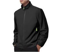 BFSWL Chubasquero para hombre, impermeable, transpirable, ligero, sin capucha, chaqueta funcional con cremallera fina, chaqueta softshell para camping, pesca, senderismo, Negro , XL