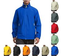BFSWL Chubasquero para hombre, impermeable, transpirable, ligero, sin capucha, chaqueta funcional con cremallera fina, chaqueta softshell para camping, pesca, senderismo, beige, XL