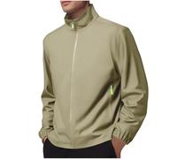 BFSWL Chubasquero para hombre, impermeable, transpirable, ligero, sin capucha, chaqueta funcional con cremallera fina, chaqueta softshell para camping, pesca, senderismo, caqui, 3XL