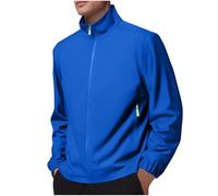 BFSWL Chubasquero para hombre, impermeable, transpirable, ligero, sin capucha, chaqueta funcional con cremallera fina, chaqueta softshell para camping, pesca, senderismo, azul, 4XL