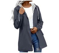 BFSWL Chubasquero para mujer, tallas grandes, ligero, impermeable, de entretiempo, de manga larga, con capucha, gris, M