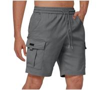 BFSWL Pantalones cargo para hombre, largos hasta la rodilla, tallas grandes, pantalones cortos de verano con cintura elástica, gris oscuro, 5XL