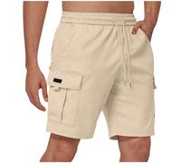 BFSWL Pantalones cargo para hombre, largos hasta la rodilla, tallas grandes, pantalones cortos de verano con cintura elástica, Blanco, 4XL