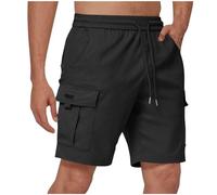 BFSWL Pantalones cargo para hombre, largos hasta la rodilla, tallas grandes, pantalones cortos de verano con cintura elástica, Negro , 4XL
