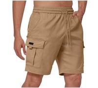 BFSWL Pantalones cargo para hombre, largos hasta la rodilla, tallas grandes, pantalones cortos de verano con cintura elástica, caqui, 5XL