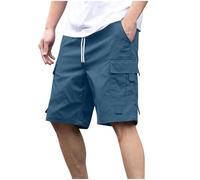 BFSWL Pantalones cortos cargo para hombre con goma elástica, varios bolsillos, bermudas, monocolor, hasta la rodilla, pantalones cargo de verano, pierna recta, pantalones de ocio, pantalones cortos