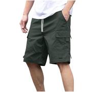 BFSWL Pantalones Cortos Hombre Cargo Shorts con Banda Elástica Varias Bolsillos Bermuda Shorts Monocromo Largo hasta la Rodilla Cargo Pantalón Verano Pierna Recta Pantalón de Ocio Pantalón Corto Chino