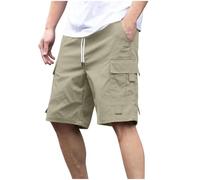 BFSWL Pantalones Cortos Hombre Cargo Shorts con Banda Elástica Varias Bolsillos Bermuda Shorts Monocromo Largo hasta la Rodilla Cargo Pantalón Verano Pierna Recta Pantalón de Ocio Pantalón Corto Chino