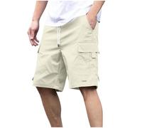 BFSWL Pantalones Cortos Hombre Cargo Shorts con Banda Elástica Varias Bolsillos Bermuda Shorts Monocromo Largo hasta la Rodilla Cargo Pantalón Verano Pierna Recta Pantalón de Ocio Pantalón Corto Chino