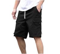 BFSWL Pantalones Cortos Hombre Cargo Shorts con Elástico Varias Bolsillos Bermuda Shorts Monocromo Largo hasta la Rodilla Cargo Pantalón Verano Pierna Recta Pantalón de Ocio Pantalón de Tiempo Libre