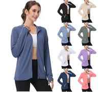 BFSWL Ropa de protección UV para mujer, de manga larga, chaqueta de verano, transpirable, con capucha, protección solar, chaqueta deportiva, protección UV, camiseta deportiva, chaqueta para correr