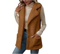BFSWL Teddy Chaleco largo para mujer, térmico, liso, con solapa, chaleco de peluche, cálido invierno, naranja, XL