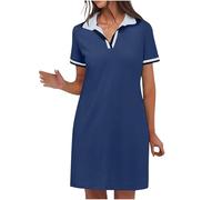 BFSWL Vestido de polo para mujer, manga corta, minivestido con cuello en V, vestido de golf, verano, corto, vestido de tenis, monocolor, solapa, informal, vestido deportivo con bolsillos, vestido de