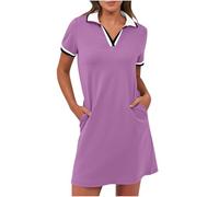 BFSWL Vestido de polo para mujer, manga corta, minivestido con cuello en V, vestido de golf, verano, corto, vestido de tenis, monocolor, solapa, informal, vestido deportivo con bolsillos, vestido de