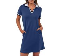BFSWL Vestido de polo para mujer, manga corta, vestido de ocio, largo hasta la rodilla, vestido de deporte, vestido de verano, vestido de golf, monocolor, vestido de tenis, tiempo libre, solapa