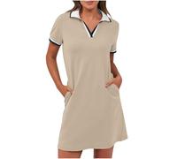 BFSWL Vestido de polo para mujer, manga corta, vestido de ocio, largo hasta la rodilla, vestido de deporte, vestido de verano, vestido de golf, monocolor, vestido de tenis, tiempo libre, solapa