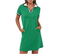 BFSWL Vestido de polo para mujer, manga corta, vestido de ocio, largo hasta la rodilla, vestido de deporte, vestido de verano, vestido de golf, monocolor, vestido de tenis, tiempo libre, solapa