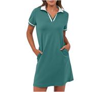 BFSWL Vestido de polo para mujer, manga corta, vestido de ocio, largo hasta la rodilla, vestido de deporte, vestido de verano, vestido de golf, monocolor, vestido de tenis, tiempo libre, solapa