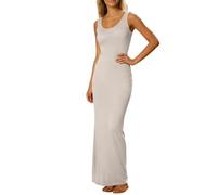 BFSWL Vestido largo sin mangas para mujer, cuello redondo, vestido de noche, ajustado, largo, elegante, ajustado a la figura, club, fiesta, cóctel, vestido envolvente, gris, S