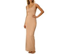 BFSWL Vestido largo sin mangas para mujer, cuello redondo, vestido de noche, ajustado, largo, elegante, ajustado a la figura, club, fiesta, cóctel, vestido envolvente, caqui, XL