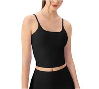 BFSWL Yoga Camisole Damen Spaghetti Tank Tops mit abnehmbares Brustpolster Slim Fit Enges Sport Shirts Sommer Tops Y2K Crop Tops Fitness Cami Shirt für Frauen Rundhals Tshirt, Negro , S