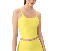 BFSWL Yoga Camisole Damen Spaghetti Tank Tops mit abnehmbares Brustpolster Slim Fit Enges Sport Shirts Sommer Tops Y2K Crop Tops Fitness Cami Shirt für Frauen Rundhals Tshirt, amarillo, XL