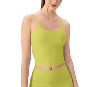 BFSWL Yoga Camisole Damen Spaghetti Tank Tops mit abnehmbares Brustpolster Slim Fit Enges Sport Shirts Sommer Tops Y2K Crop Tops Fitness Cami Shirt für Frauen Rundhals Tshirt, Verde militar., S