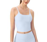BFSWL Yoga Camisole Damen Spaghetti Tank Tops mit abnehmbares Brustpolster Slim Fit Enges Sport Shirts Sommer Tops Y2K Crop Tops Fitness Cami Shirt für Frauen Rundhals Tshirt, azul claro, M