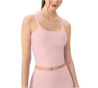 BFSWL Yoga Camisole Damen Spaghetti Tank Tops mit abnehmbares Brustpolster Slim Fit Enges Sport Shirts Sommer Tops Y2K Crop Tops Fitness Cami Shirt für Frauen Rundhals Tshirt, Rosa., M