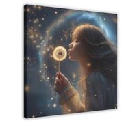 BFTIUTG Fantasy Girl Dandelion Star Wish Dreamy Night Sky 2 - Lienzo decorativo para dormitorio, oficina, habitación, regalo, 50 x 50 cm