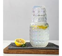 BFYDOAA Jarra de agua para mesita de noche con vaso de vidrio, jarra de cristal y vaso para beber para habitación de invitados, oficina, dormitorio, baño