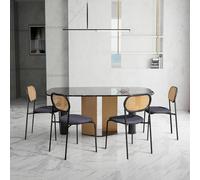 BFYDOAA - Juego de 4 sillas de comedor, silla acolchada con respaldo de PE ratán y patas metálicas, modernas sillas de cocina, sillas para sala de estar, cocina, café, color negro