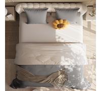 BFYDOAA Ropa de cama de 160 x 200 cm, 4 piezas, sábana bajera, funda nórdica y 2 fundas de almohada, juegos de ropa de cama de tejido de poliéster (gris claro y gris oscuro)