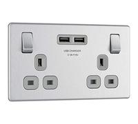 BG Electrical - Enchufe, 13A, 2x toma de corriente con carga USB, Blanco pulido