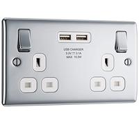 BG Electrical - Enchufe, 13A, 2x toma de corriente con carga USB, Cuadrados blancos 2 x enchufes USB