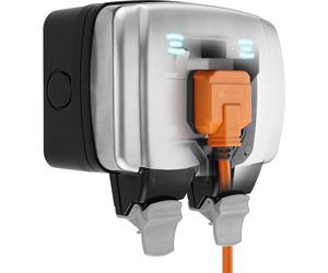 BG Electrical - Enchufe de Pared con Doble Interruptor para Exteriores, Decorativo, Resistente a la Intemperie, Acero Inoxidable Negro, 13 A, clasificación IP66, WPL22